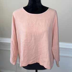 MEOMUA LINEN Women’s 3/4 Sleeve Pink‎ / Blush Blouse Tunic Size XXL NWT
